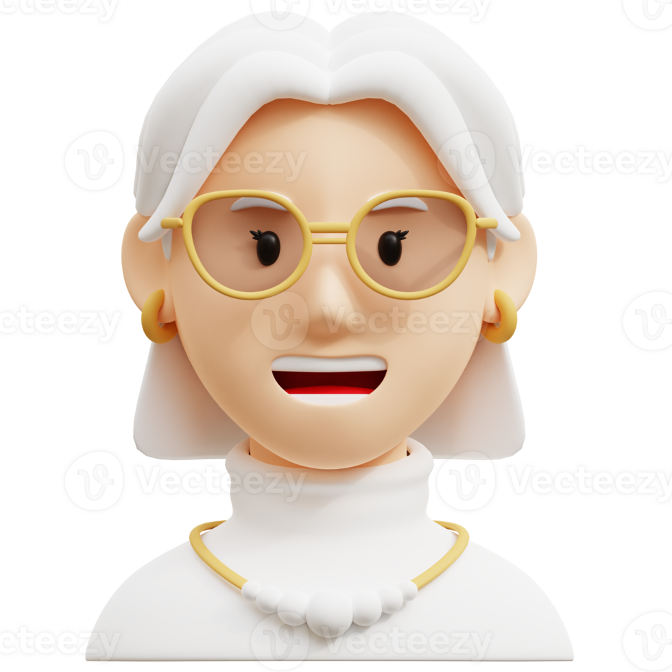 Rich luxury grandma 3D Avatar Character Illustrations png