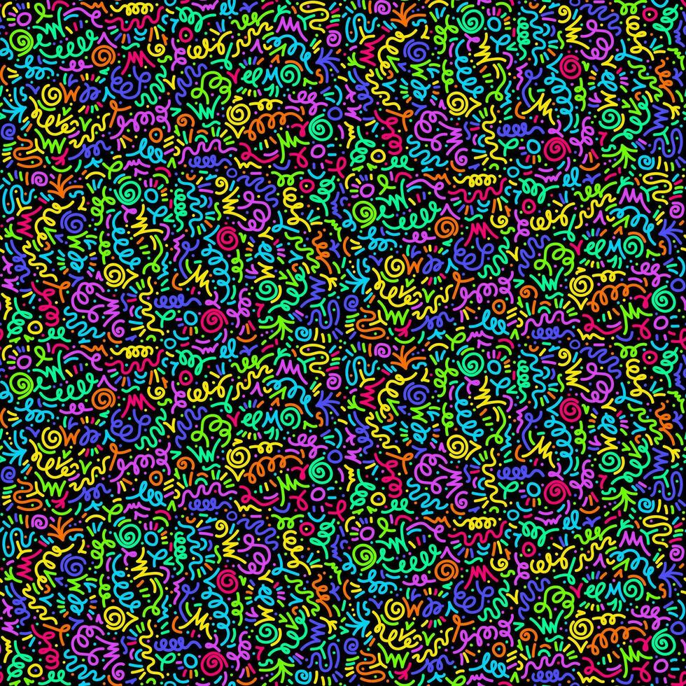 Neon Lines Hooks And Curls Flat Seamless Pattern vector
