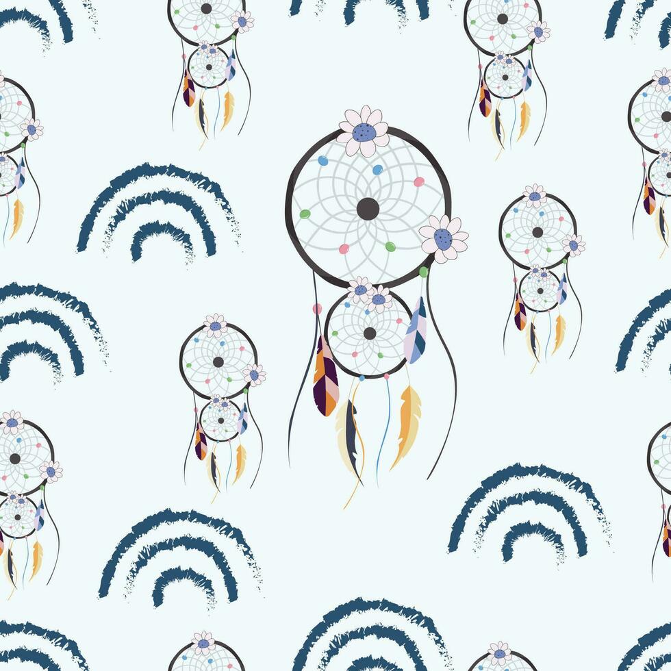 vector colorful dream catcher seamless pattern design