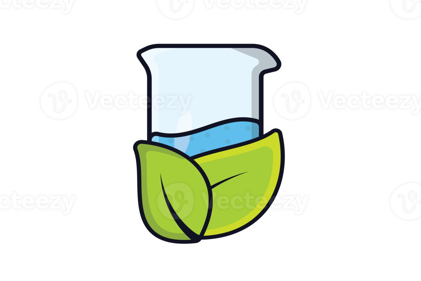 coppa bicchiere chimico liquido con verde le foglie vettore illustrazione. png