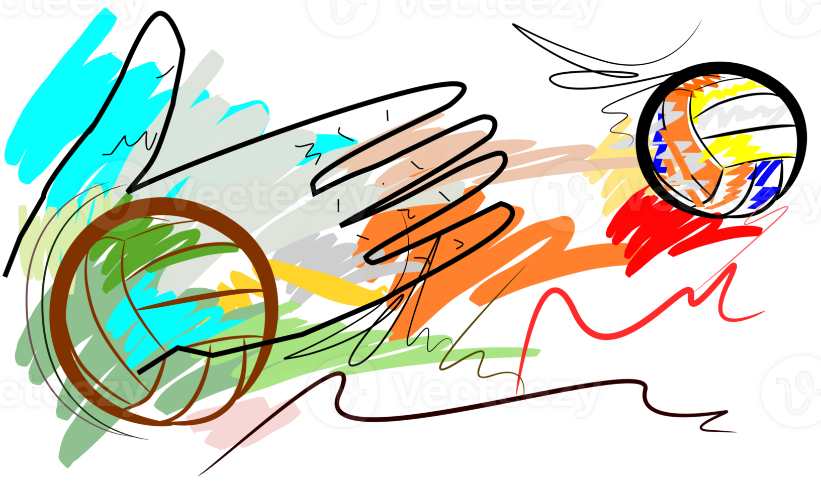 hand hit volleyball and brush strokes style png