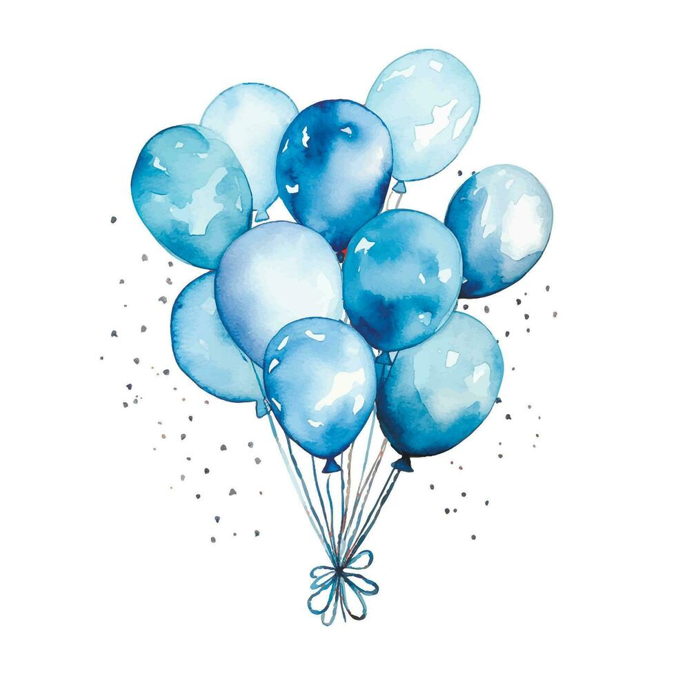 cute watercolor illustration, balloons in blue color. theme holiday, birthday, newborn. It's a boy vector