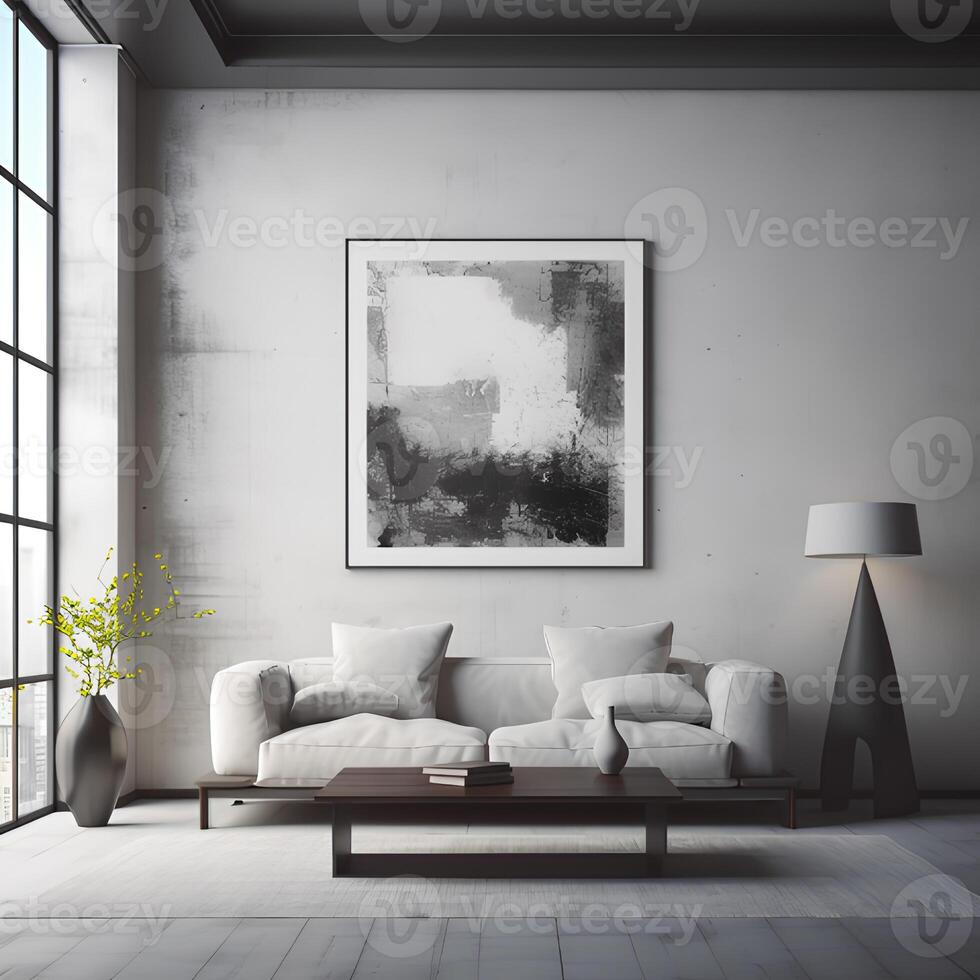 A living room with a large couch and a painting. photo