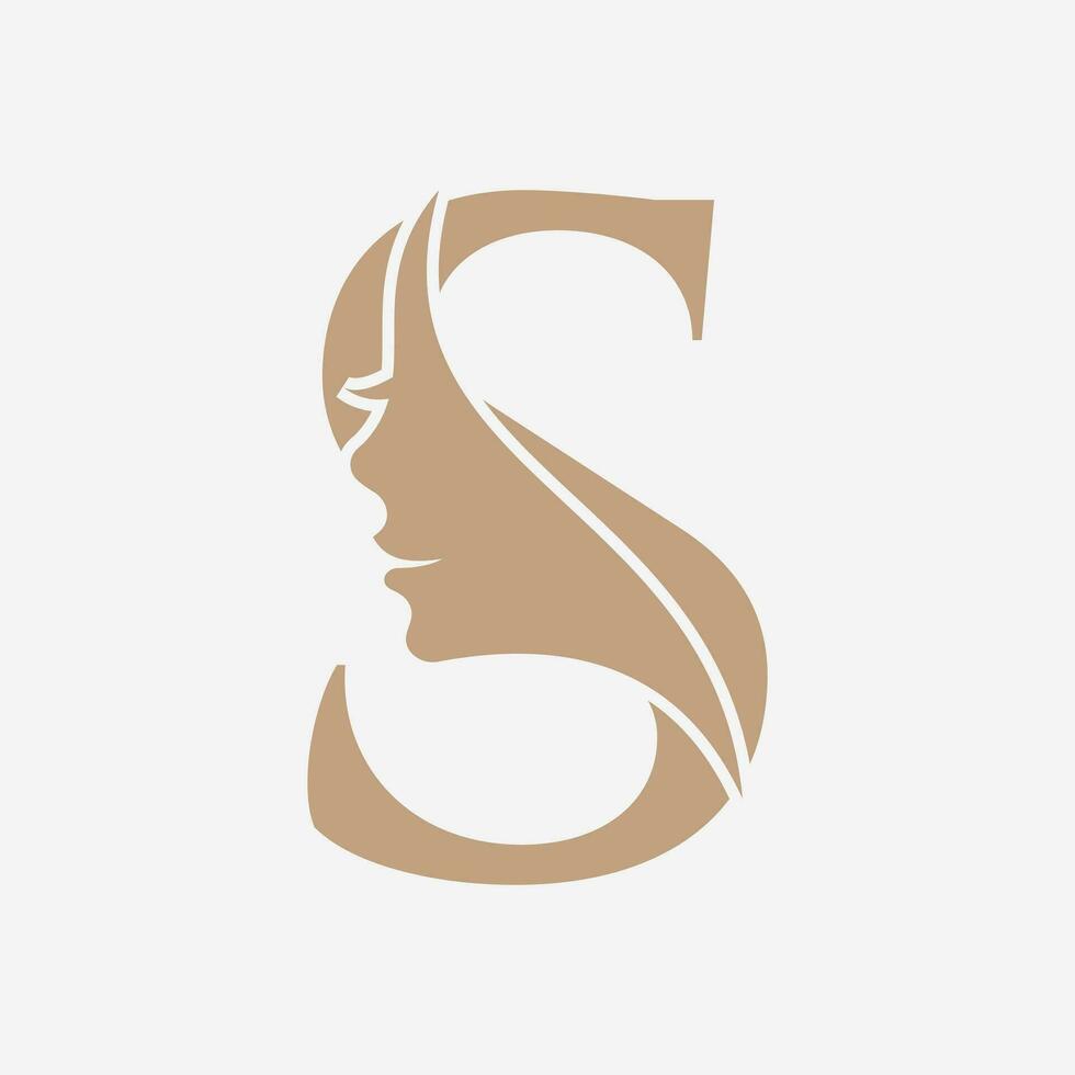 Woman Face Logo On Letter S. Beauty Spa Symbol With Woman Face Icon vector