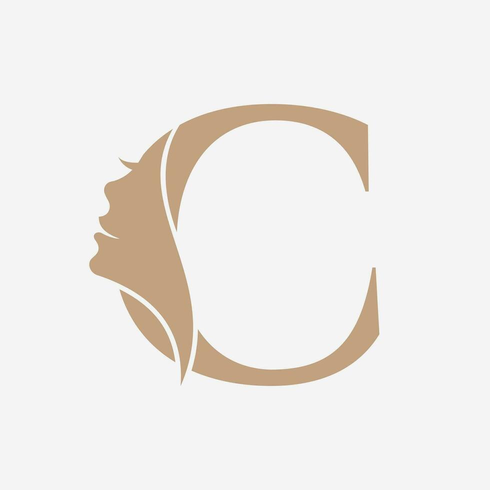 mujer cara logo en letra C. belleza spa símbolo con mujer cara icono vector