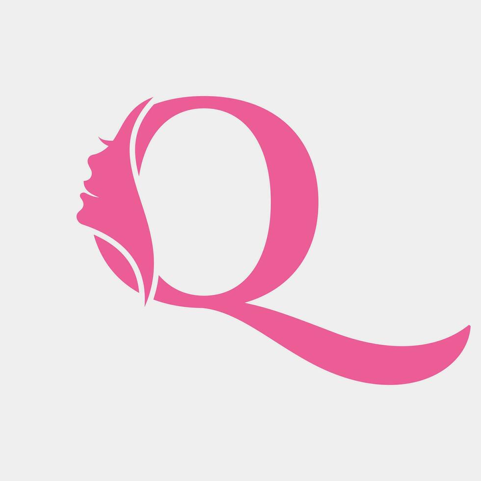 Woman Face Logo On Letter Q. Beauty Spa Symbol With Woman Face Icon vector