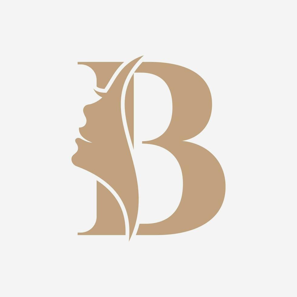 Woman Face Logo On Letter B. Beauty Spa Symbol With Woman Face Icon vector