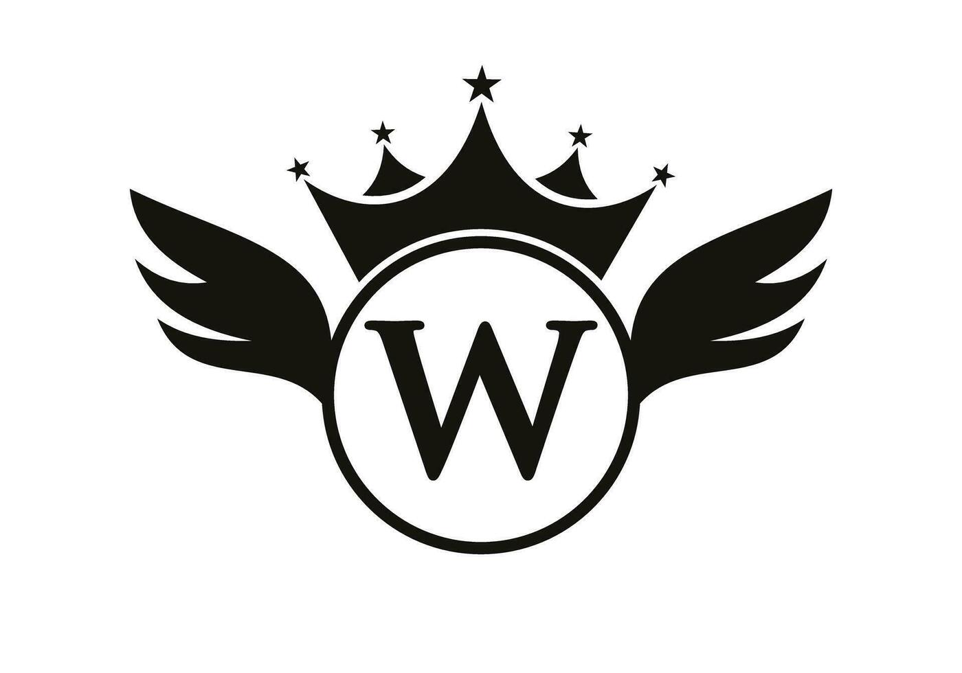 Letter W Transportation Logo With Wing, Shield And Crown Icon. Wing Logo On Shield Symbol vector