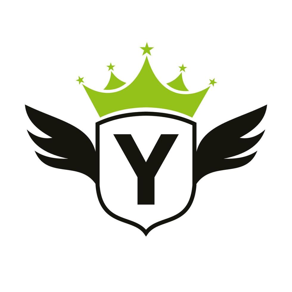 Letter Y Transportation Logo With Wing, Shield And Crown Icon. Wing Logo On Shield Symbol vector