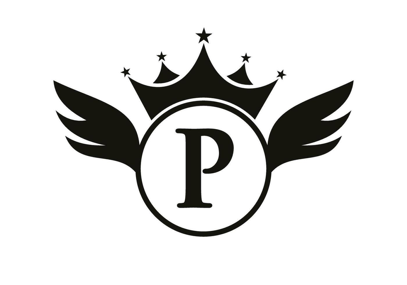 Letter P Transportation Logo With Wing, Shield And Crown Icon. Wing Logo On Shield Symbol vector