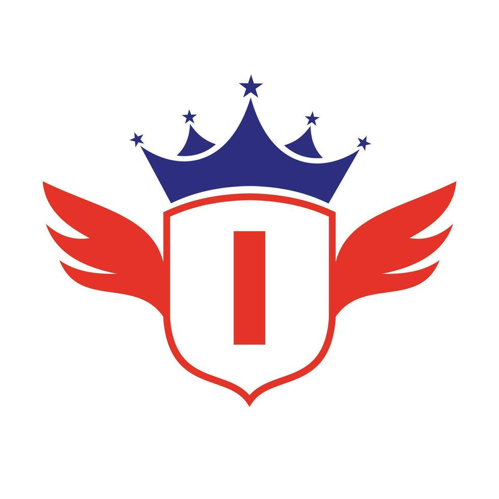 Letter I Transportation Logo With Wing, Shield And Crown Icon. Wing Logo On Shield Symbol vector
