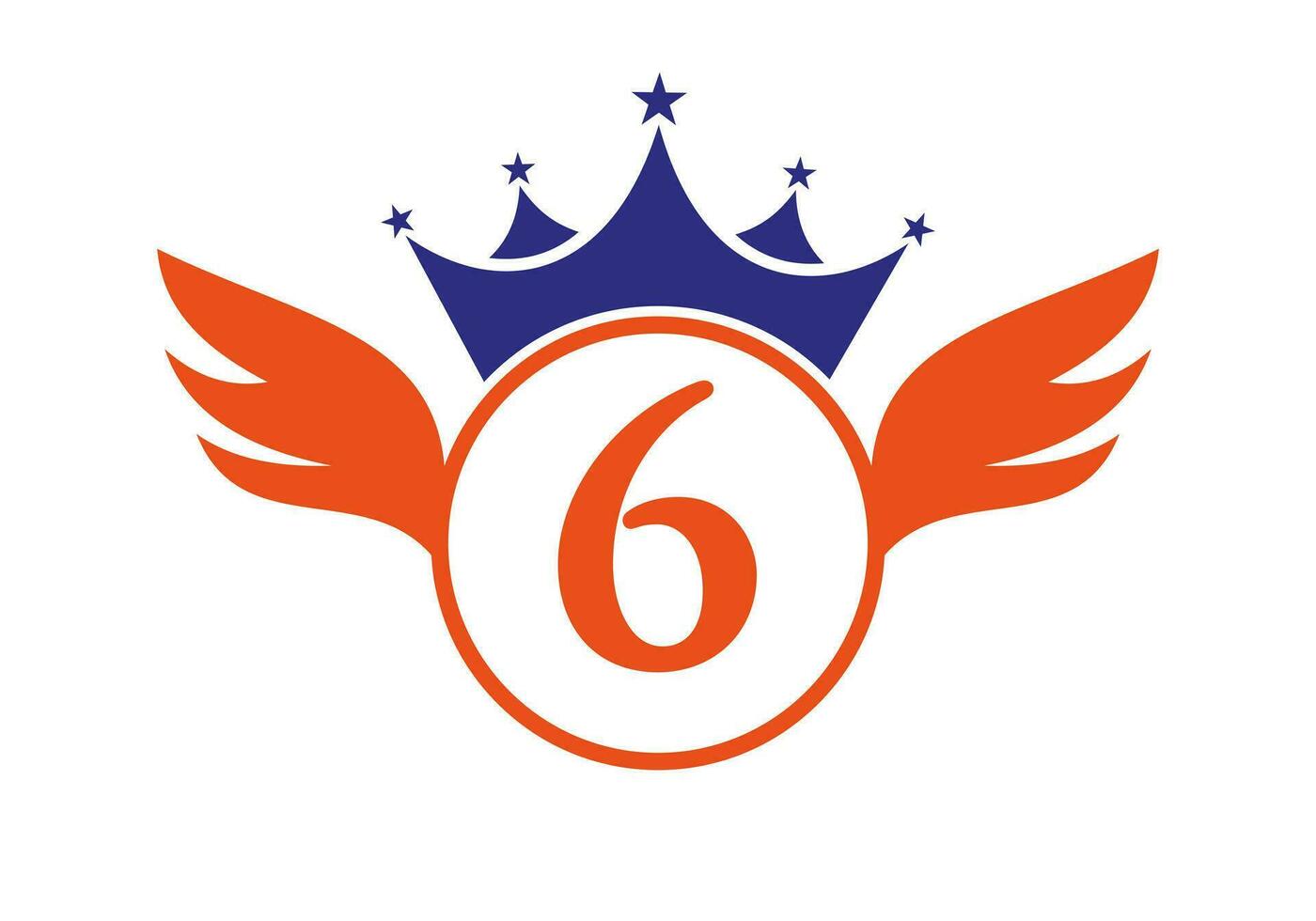 Letter 6 Transportation Logo With Wing, Shield And Crown Icon. Wing Logo On Shield Symbol vector