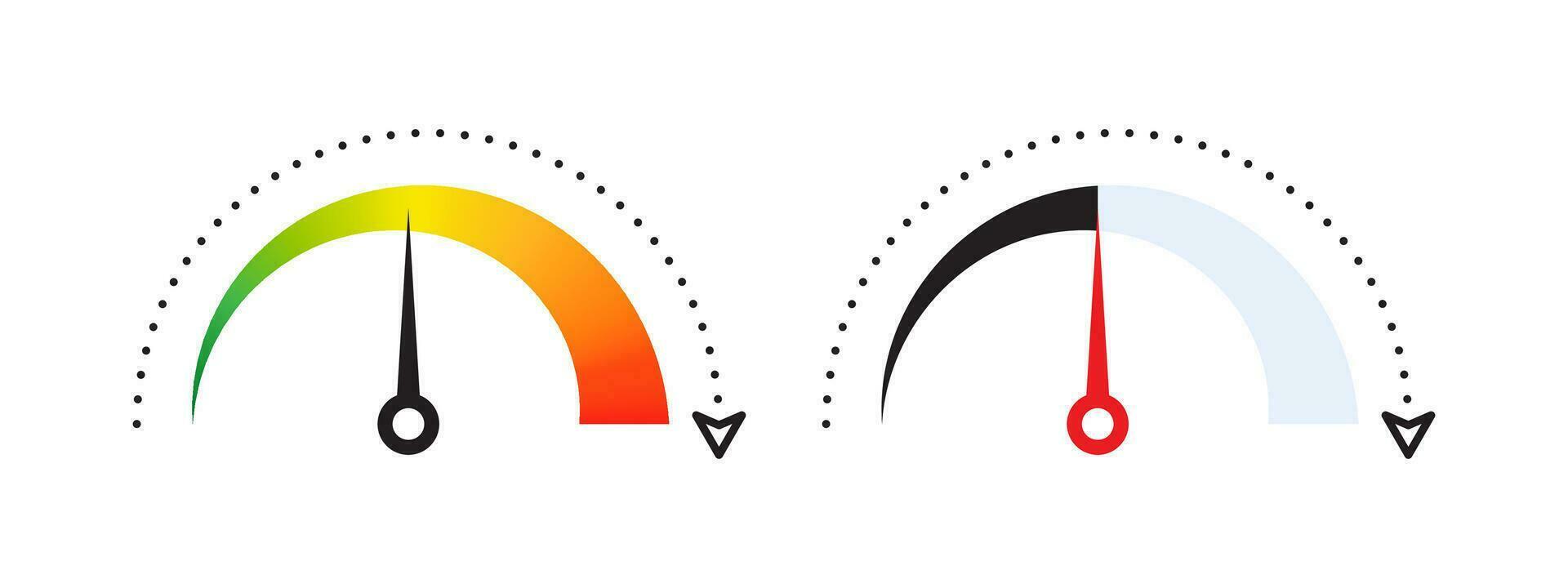 velocímetro, calibre metro iconos riesgo calibre escala. marcar indicador. vector escalable gráficos