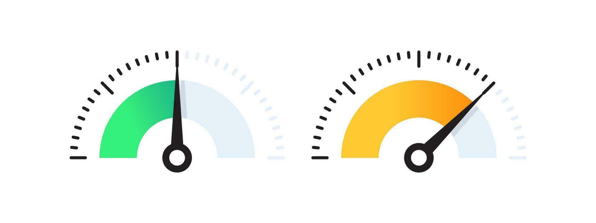 Speed indicators. Risk Gauge Scale. Performance concept. Dial indicator. Vector scalable graphics