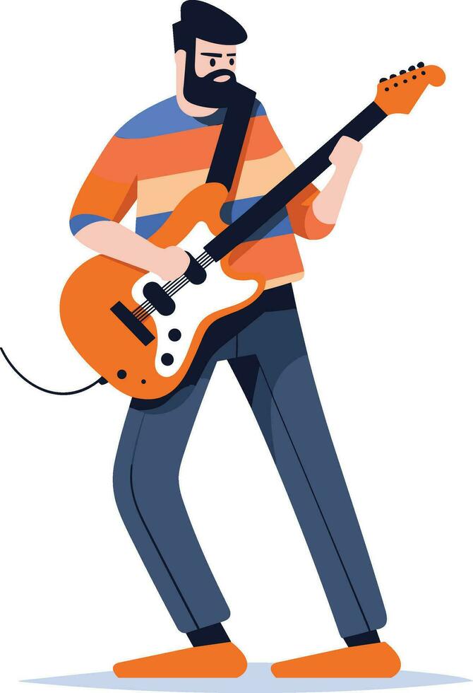 Hand Drawn musicians playing guitar and singing in flat style vector