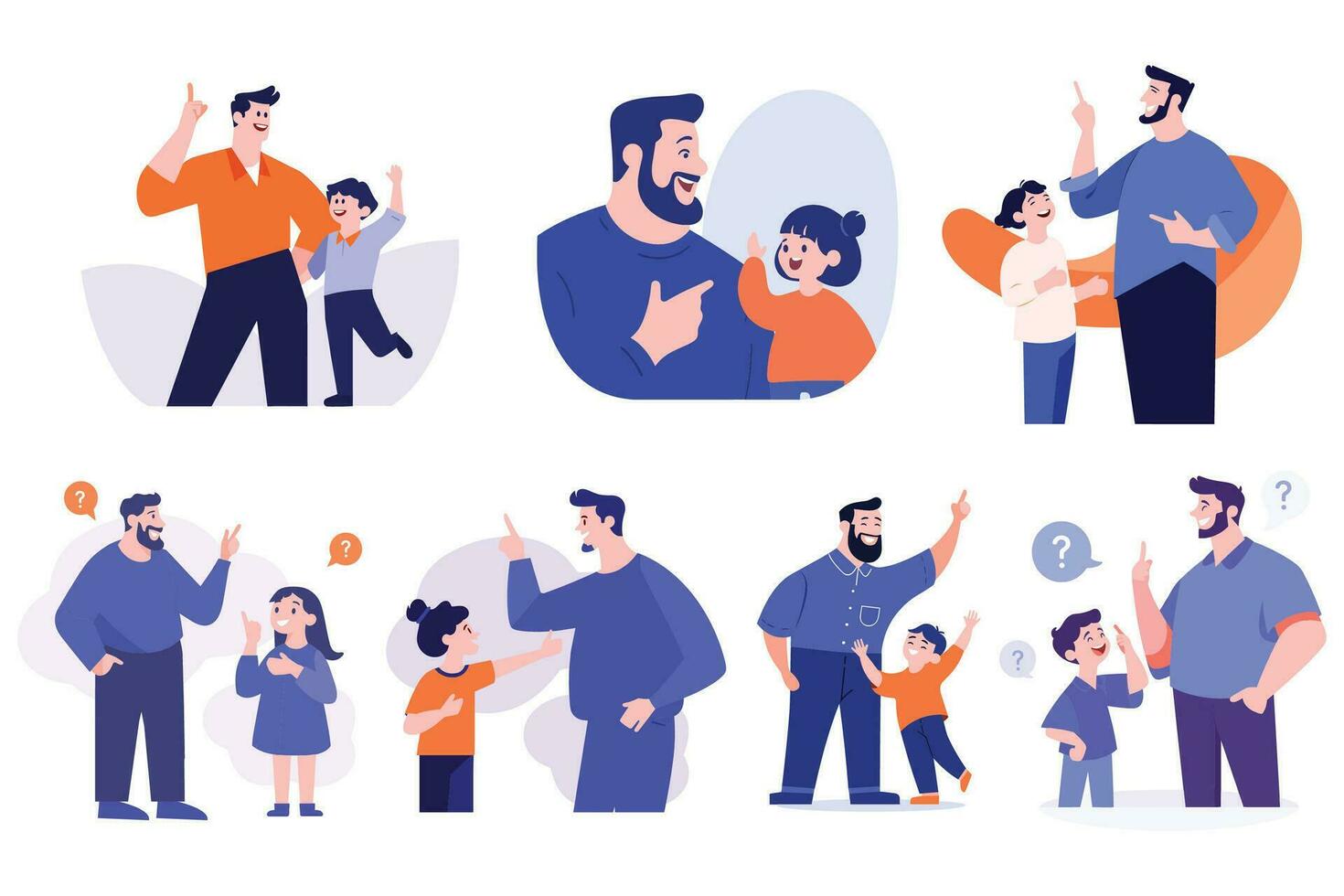 mano dibujado padre y niño hablando felizmente en plano estilo vector