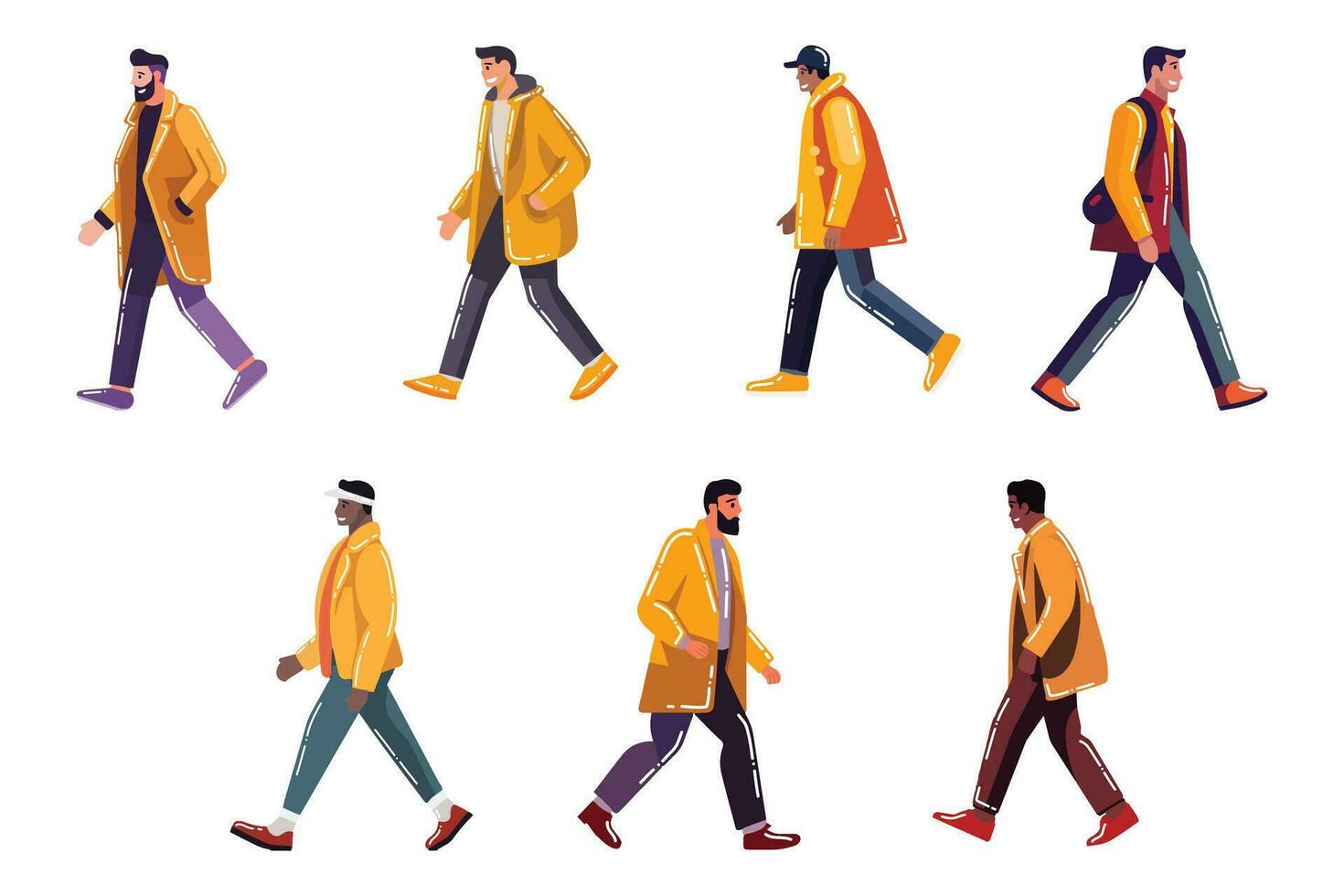 Hand Drawn man walking happily in flat style vector