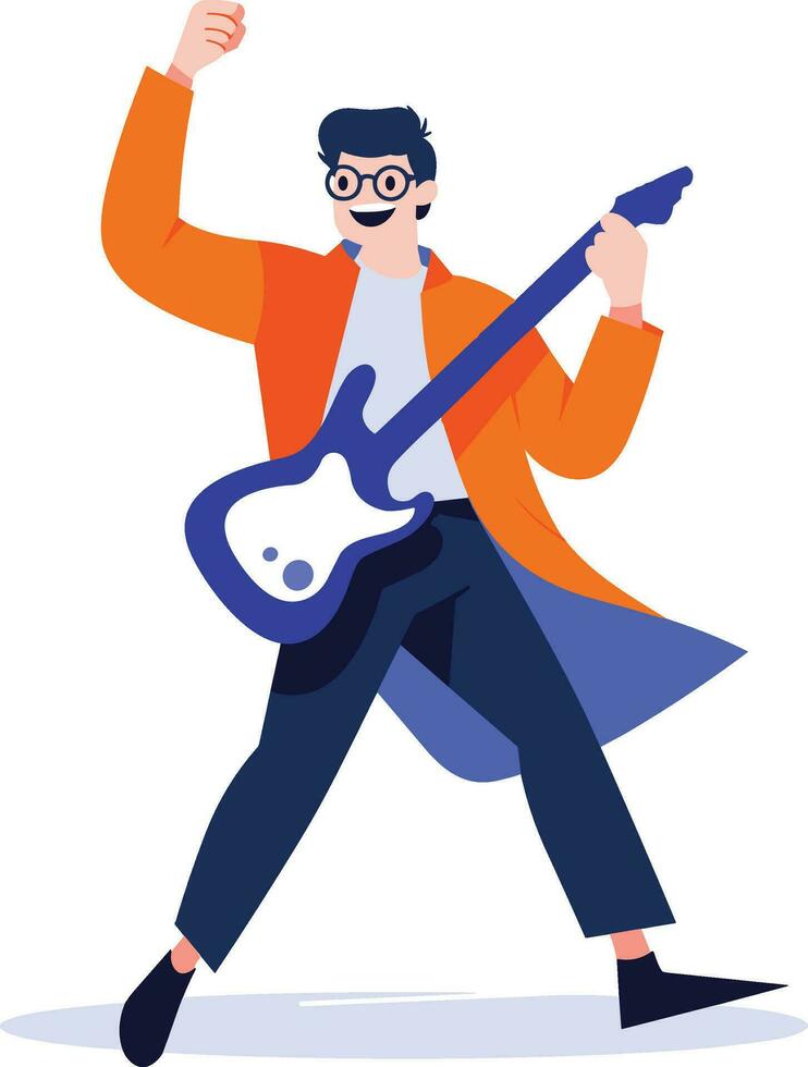 Hand Drawn musicians playing guitar and singing in flat style vector