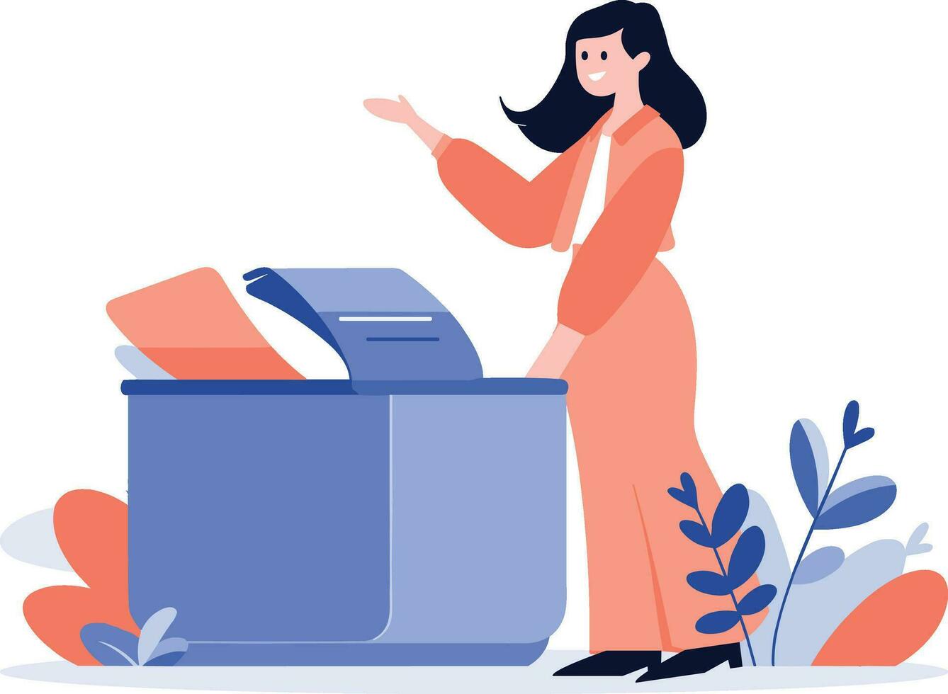 Hand Drawn woman with recycling bin in flat style vector