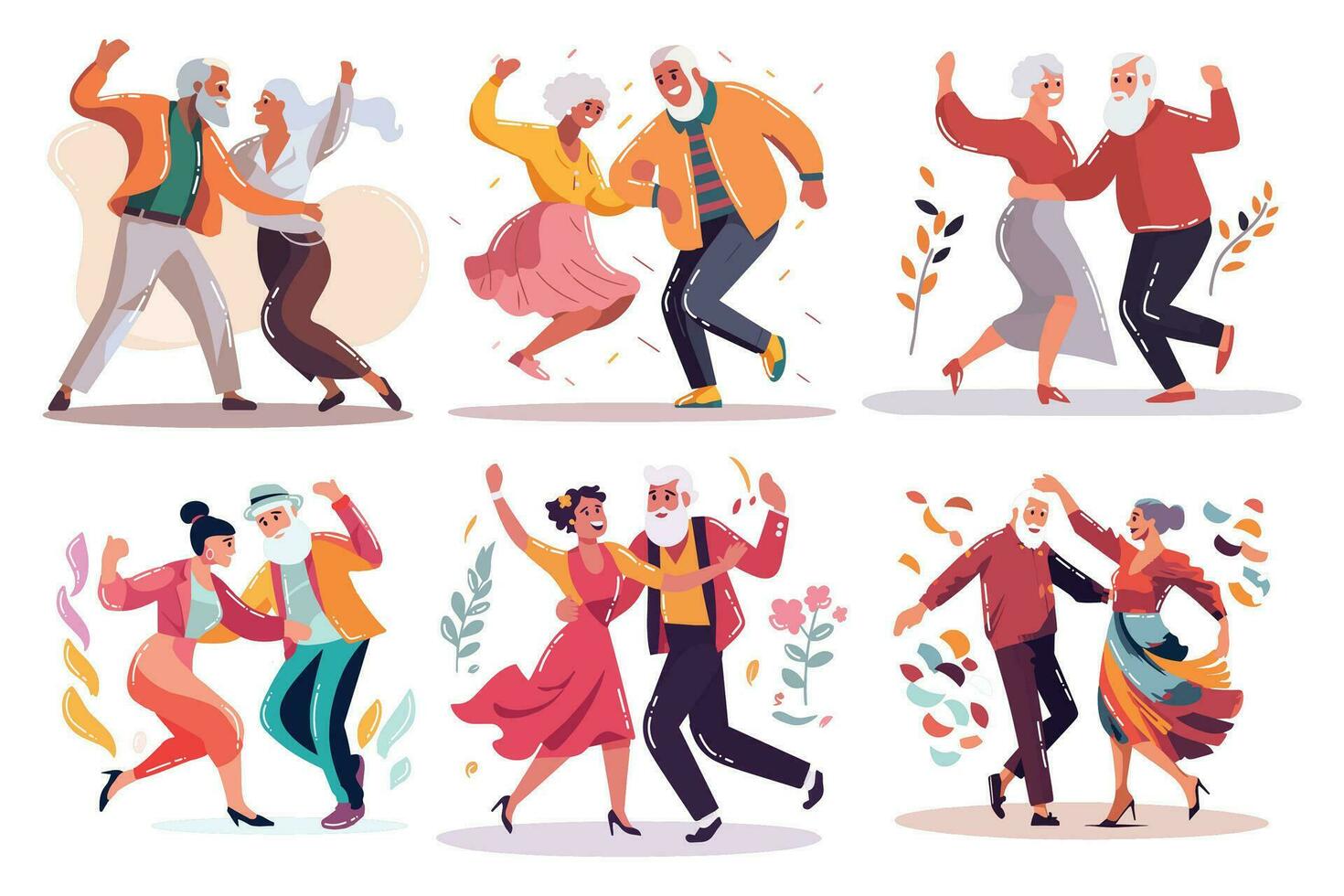 Hand Drawn elderly person dancing happily in flat style vector