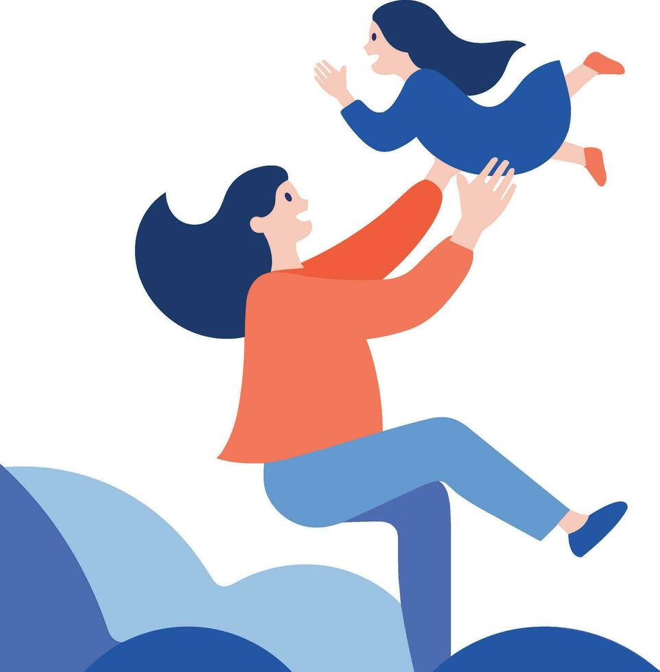 Hand Drawn Mother hugging her child happily in flat style vector