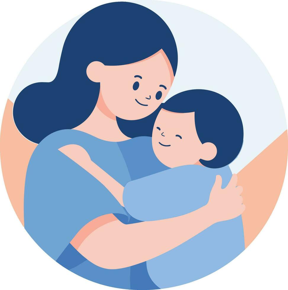 mano dibujado madre abrazando su niño felizmente en plano estilo vector