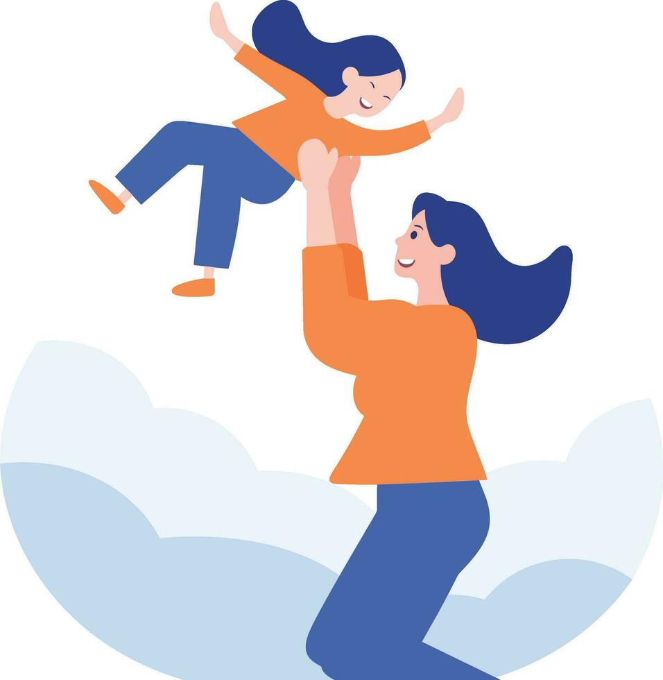 Hand Drawn Mother hugging her child happily in flat style vector