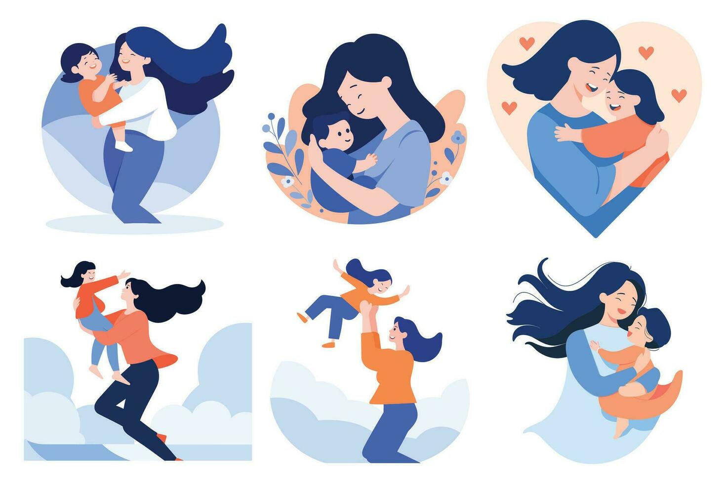 Hand Drawn Mother hugging her child happily in flat style vector