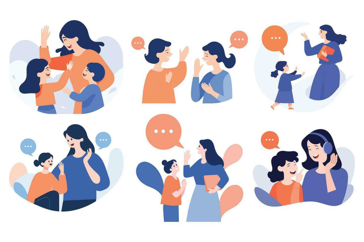 Hand Drawn mother and child talking happily in flat style vector