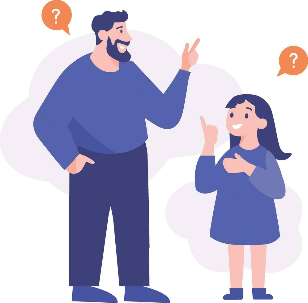 Hand Drawn father and child talking happily in flat style vector