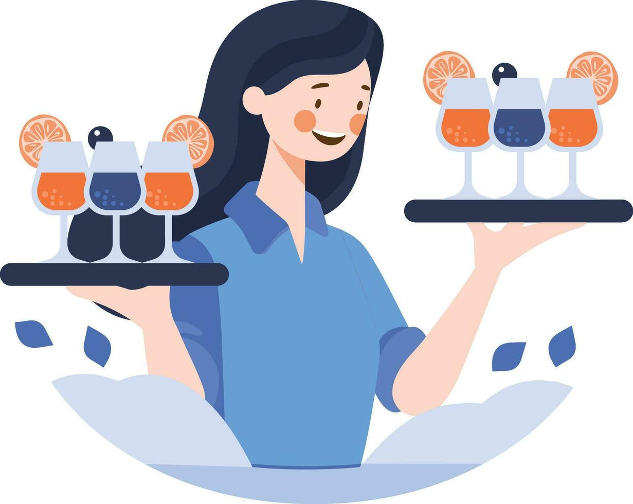 Hand Drawn happy food waiter in flat style vector