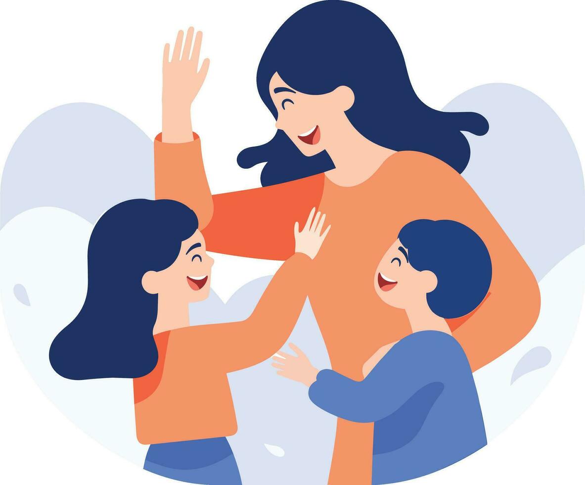 Hand Drawn mother and child talking happily in flat style vector