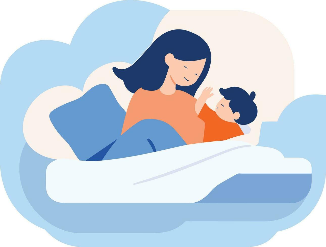 Hand Drawn Mother hugging her child happily in flat style vector