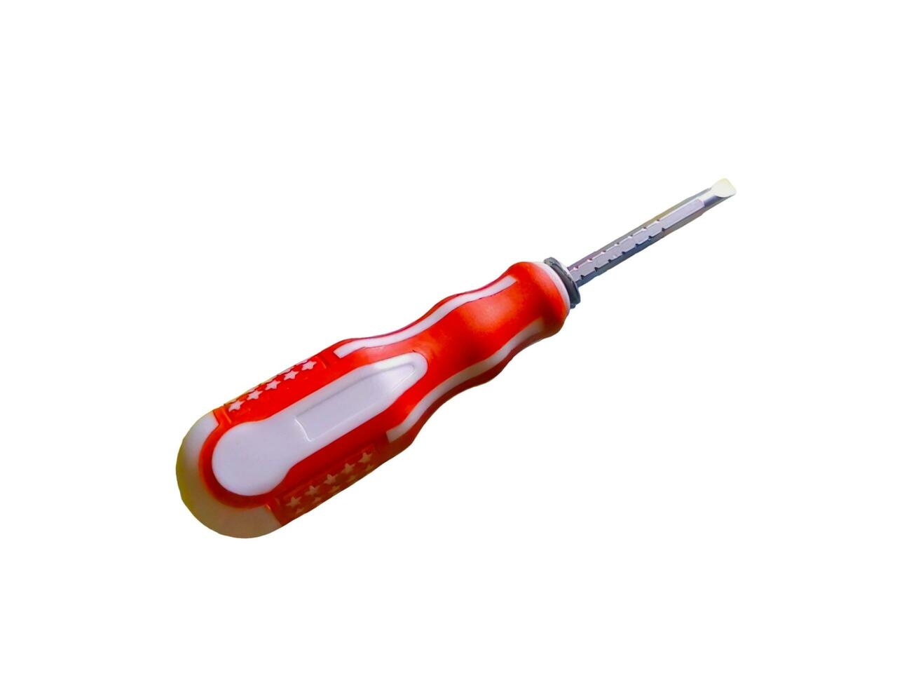 A screwdriver with a red and white handle isolated on white photo