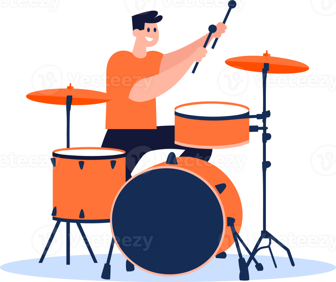 Hand Drawn musicians playing drums in flat style png