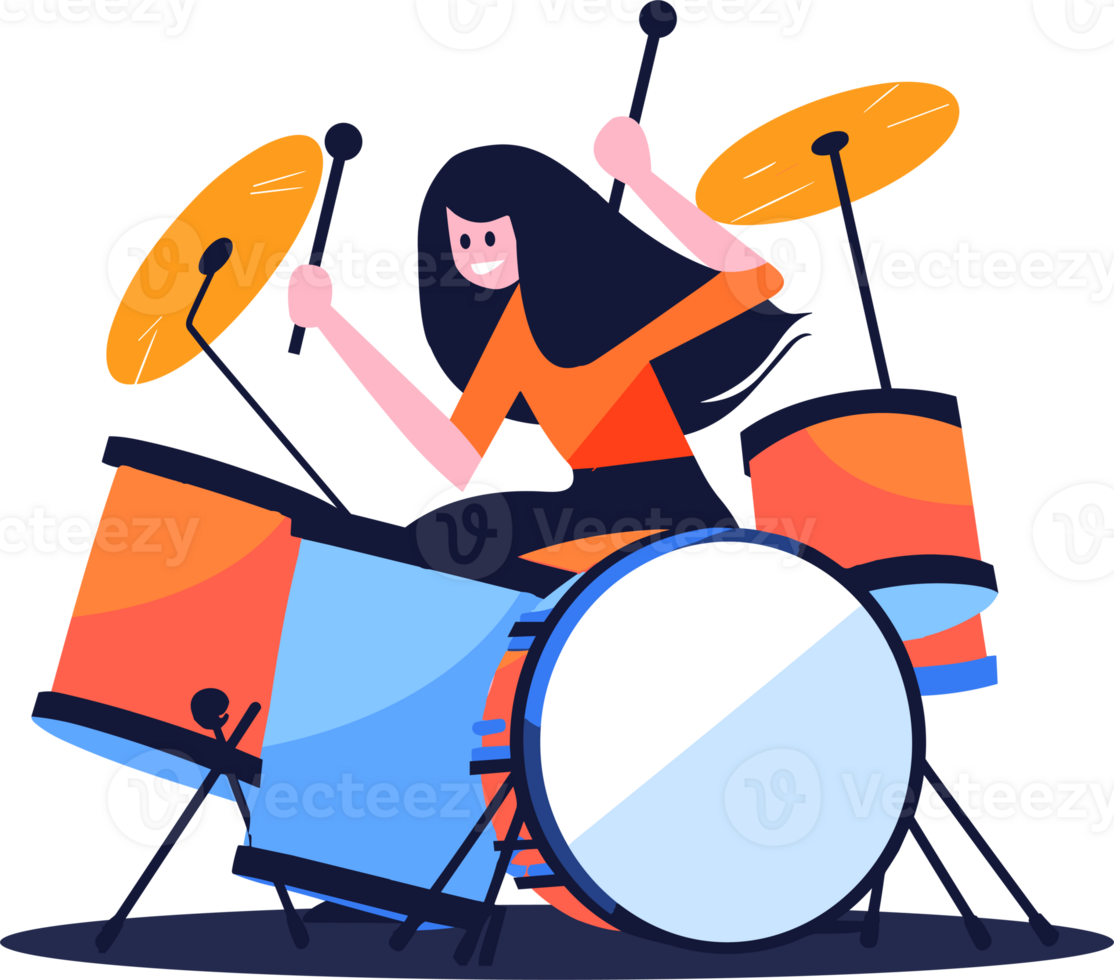 Hand Drawn musicians playing drums in flat style png