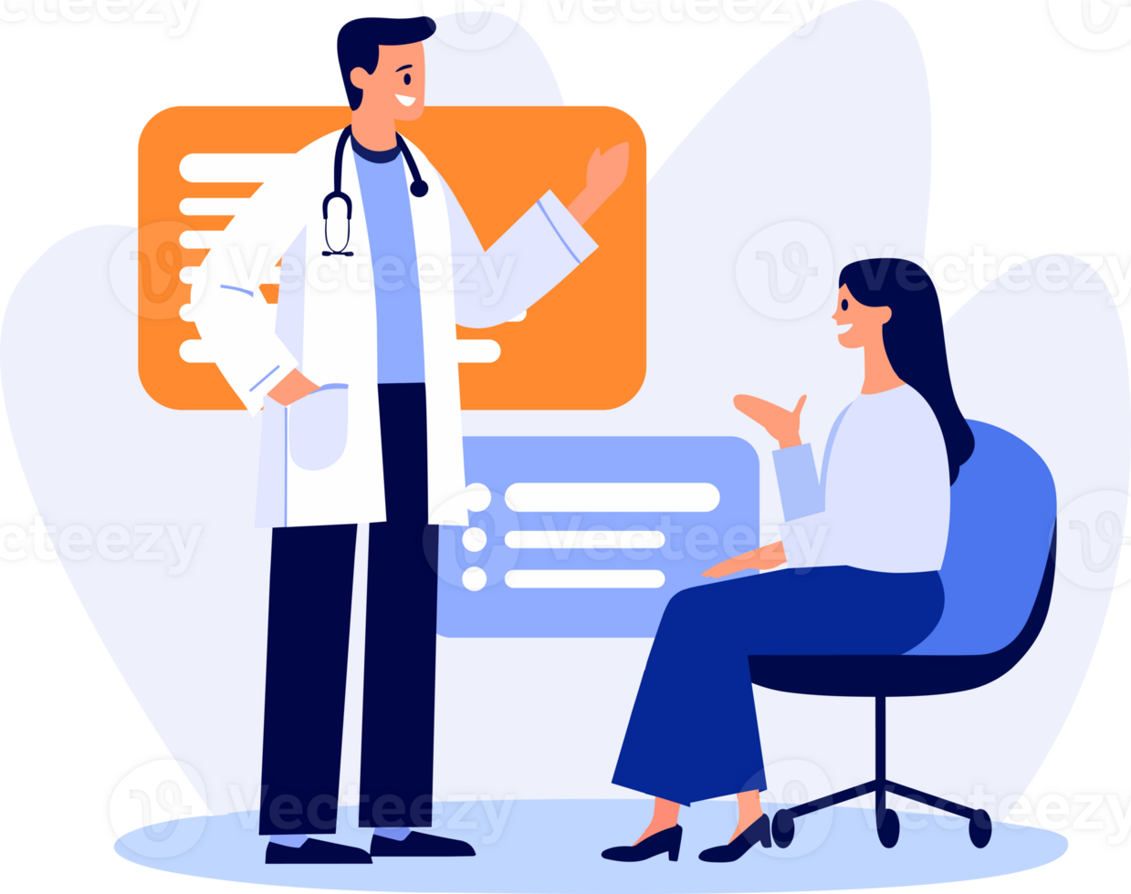 Hand Drawn Doctor talking to patient at hospital in flat style png