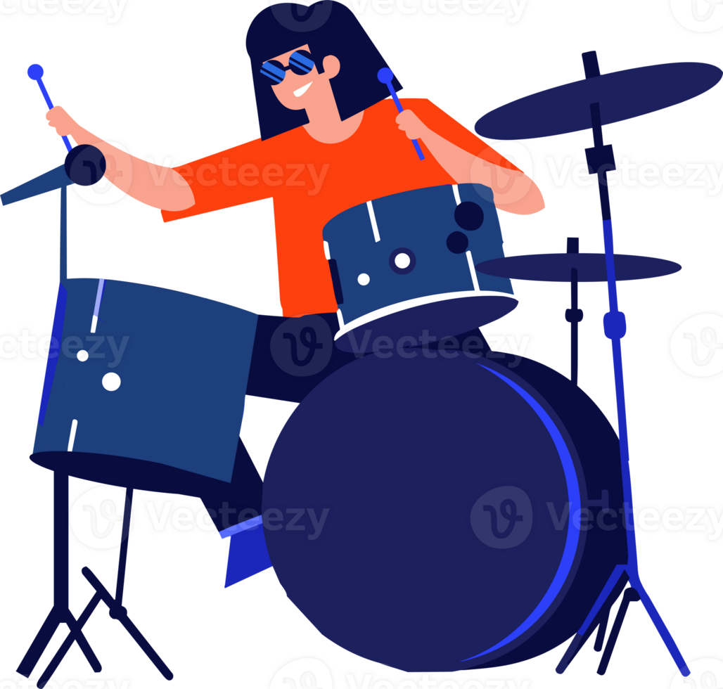 Hand Drawn musicians playing drums in flat style png