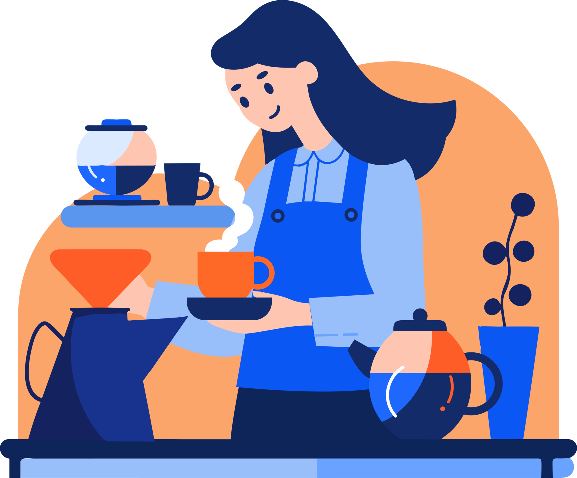 Hand Drawn Barista making coffee happily in flat style 27953586 PNG