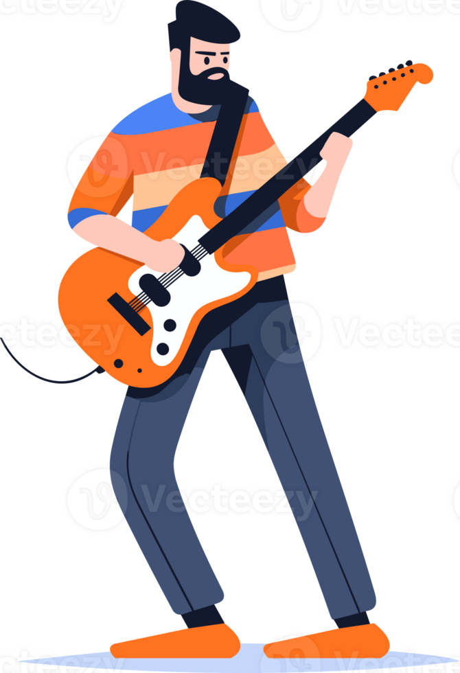 mão desenhado músicos jogando guitarra e cantando dentro plano estilo png