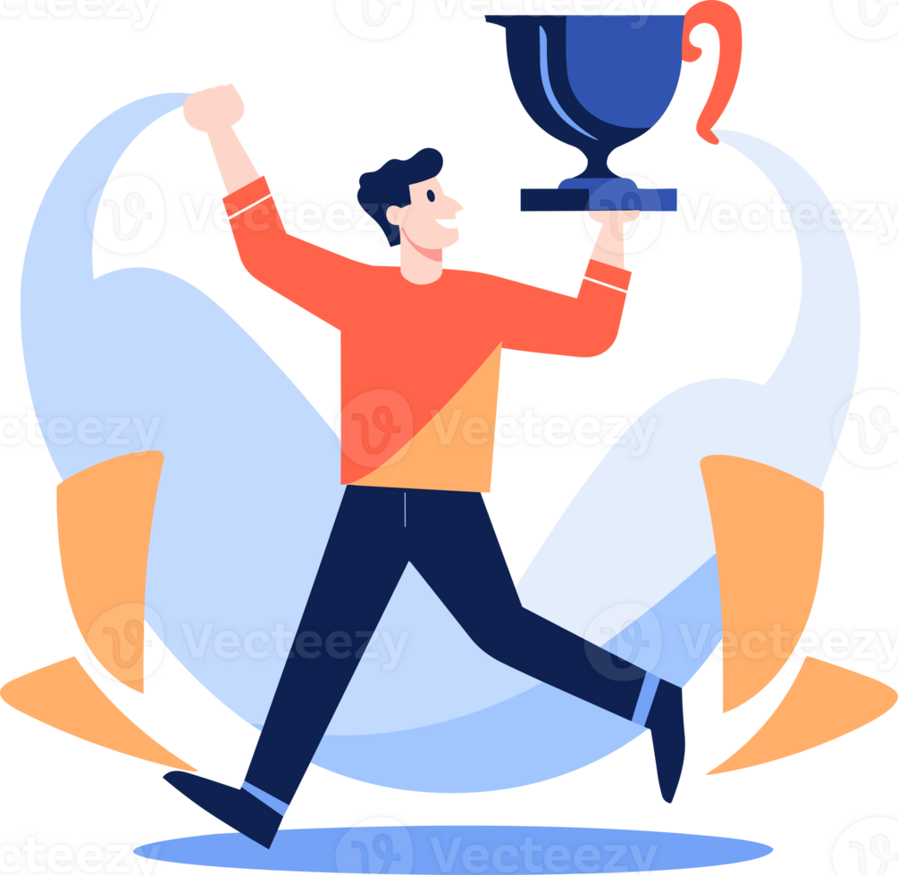 Hand Drawn Successful businessman with a trophy in flat style png