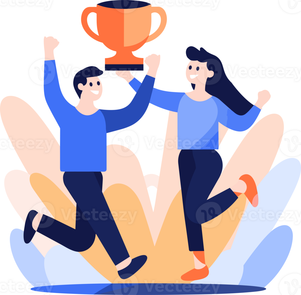 Hand Drawn Successful businessman with a trophy in flat style png