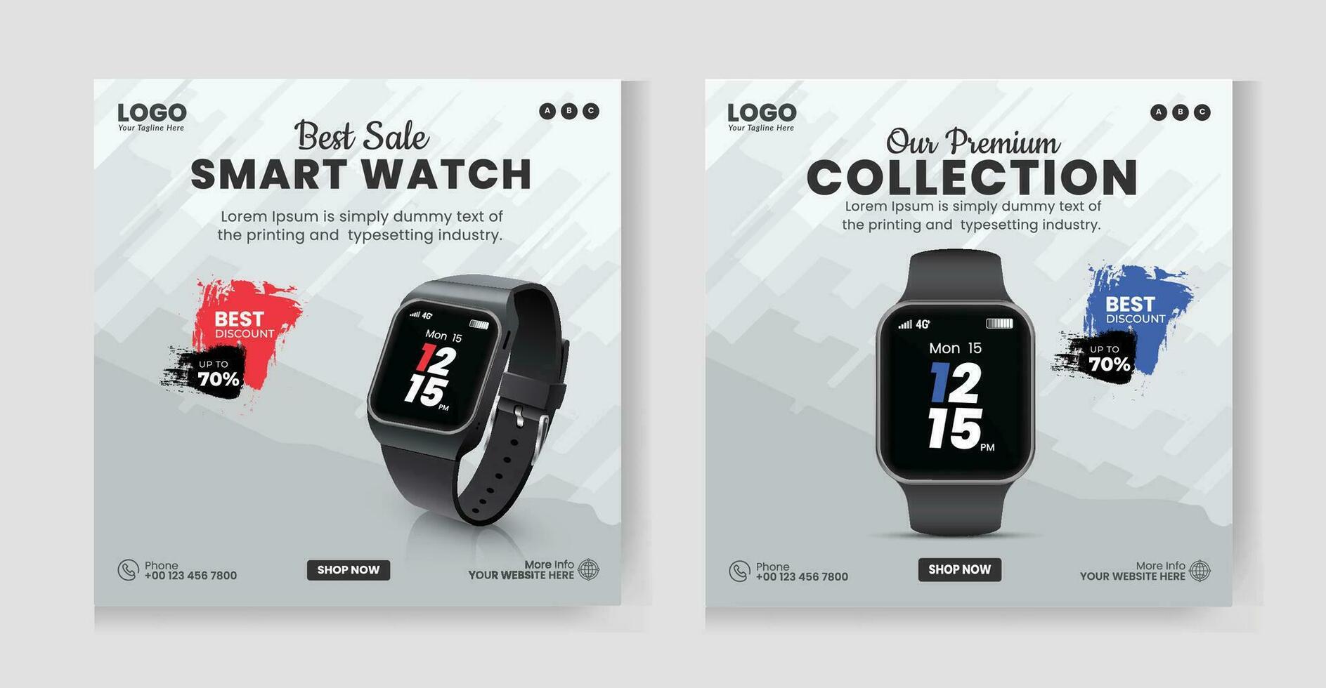 Watch banner social media square post template design. Smart watch product post template. vector