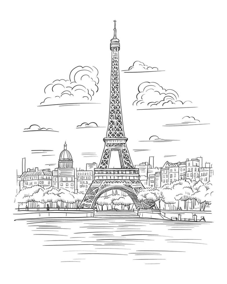 Eiffel Tower black and white sketch vector