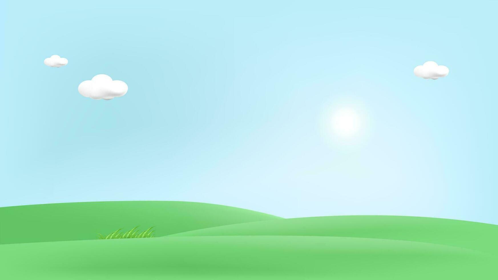 3d landscape illustration with 3d trees, cloud and sun. vector illustration.