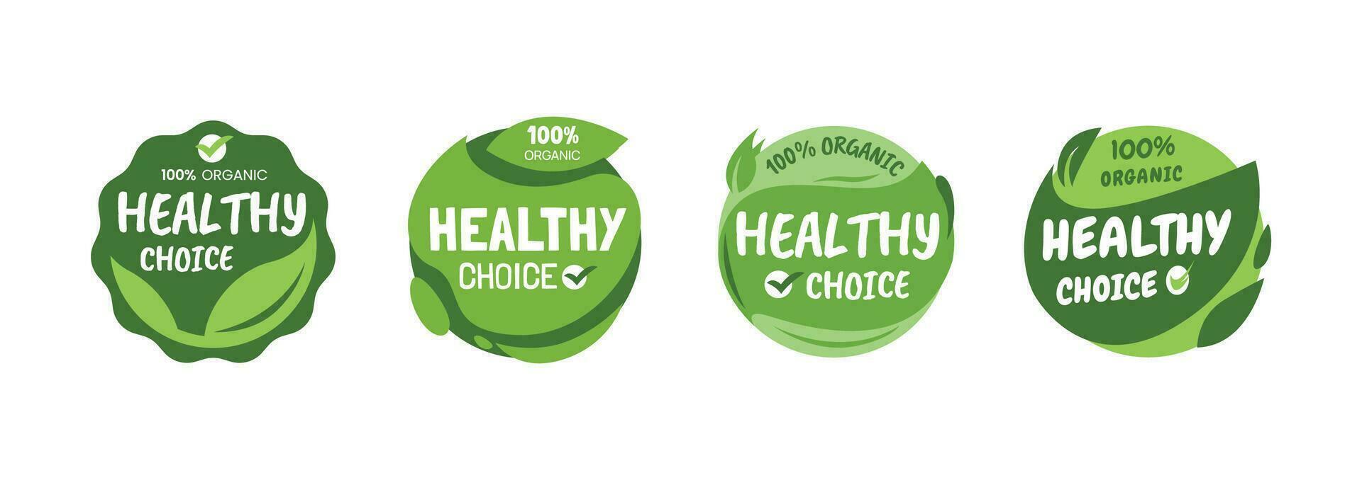 Healthy choice labels, Label Stickers for organic product with check marker, Vector Illustration