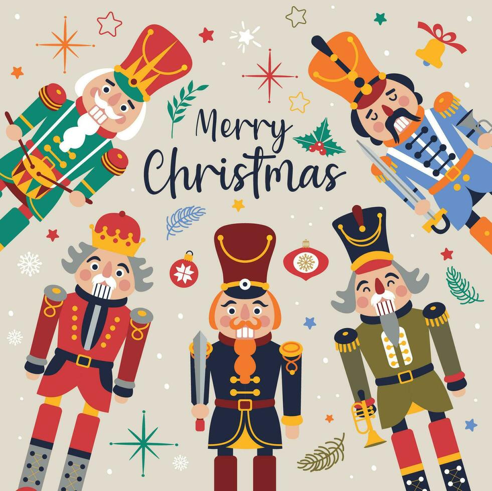 Christmas Nutcrackers Vector Illustration on Light Background