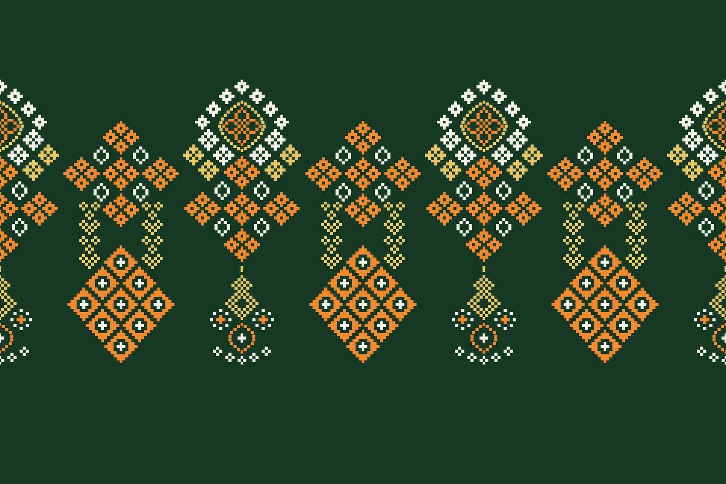 Ethnic geometric fabric pattern Cross Stitch.Ikat embroidery Ethnic oriental Pixel pattern green background. Abstract,vector,illustration. Texture,clothing,frame,decoration,motifs,silk wallpaper. vector