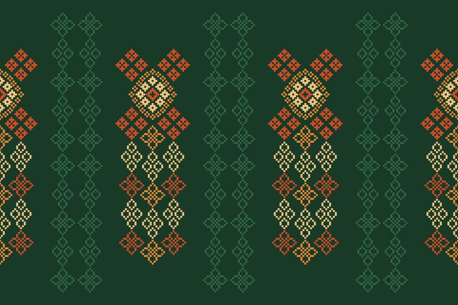 Ethnic geometric fabric pattern Cross Stitch.Ikat embroidery Ethnic oriental Pixel pattern green background. Abstract,vector,illustration. Texture,clothing,frame,decoration,motifs,silk wallpaper. vector