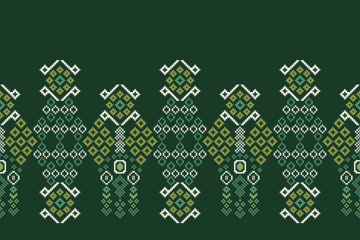 Ethnic geometric fabric pattern Cross Stitch.Ikat embroidery Ethnic oriental Pixel pattern green background. Abstract,vector,illustration. Texture,clothing,frame,decoration,motifs,silk wallpaper. vector